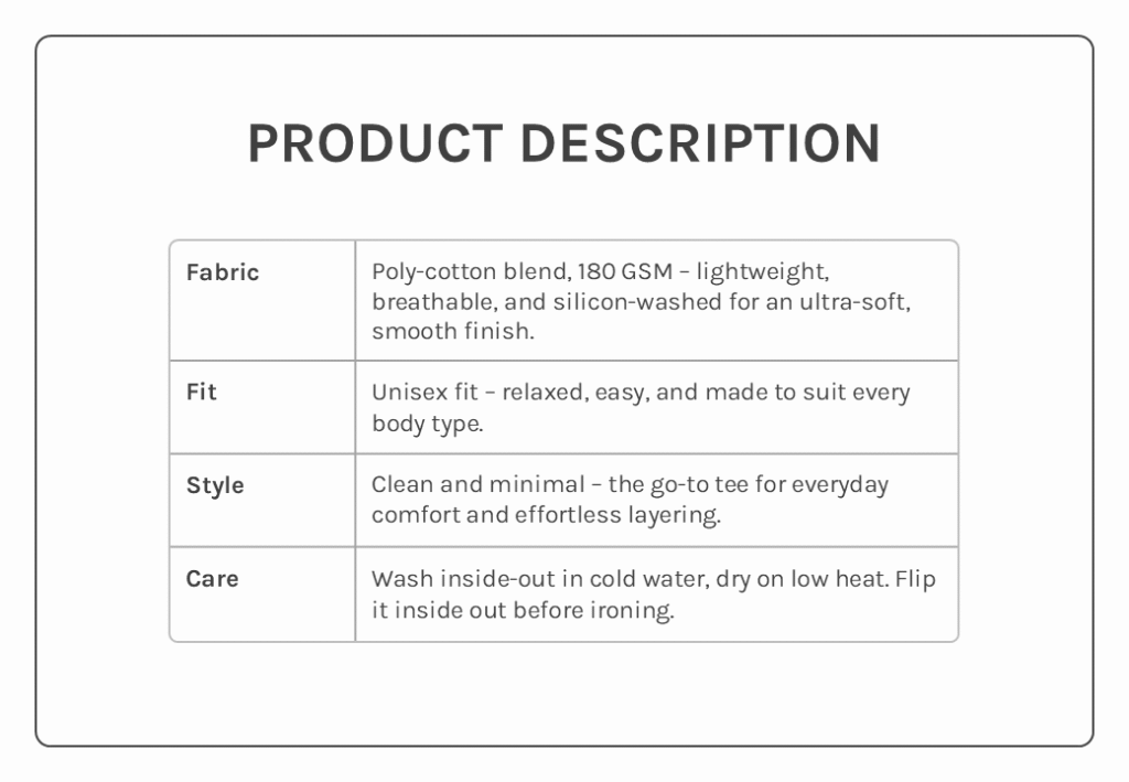 product description tshirt